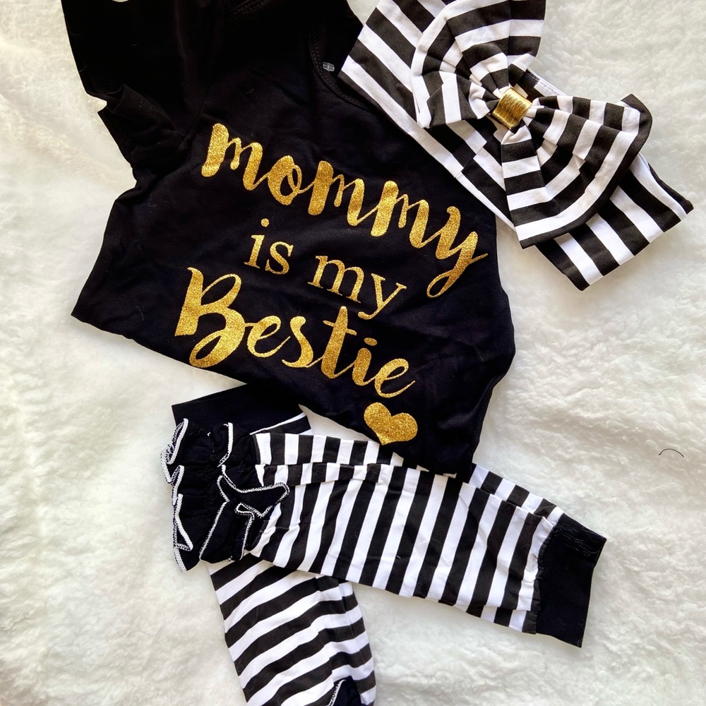 Black and Gold “Mommy is my Bestie” 3pcs Onesie Set